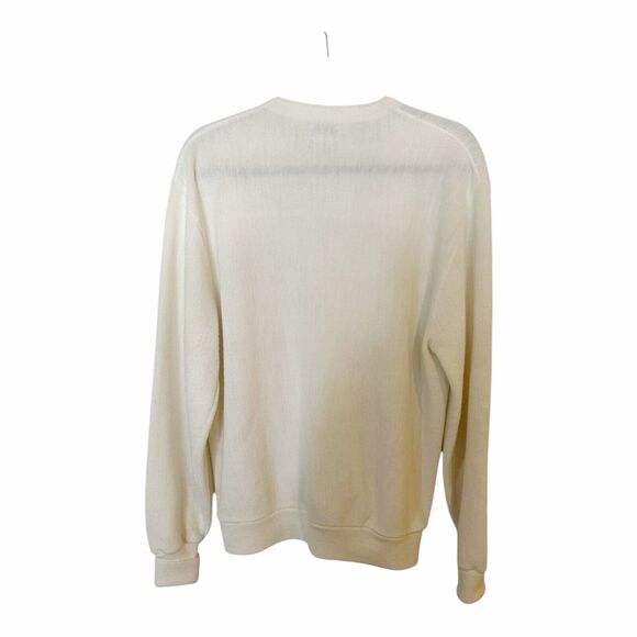 VTG Izod Lacoste 100% Orlon Acrylic Ivory Roll Cuff Cardigan Sweater - Large - Picture 8 of 8